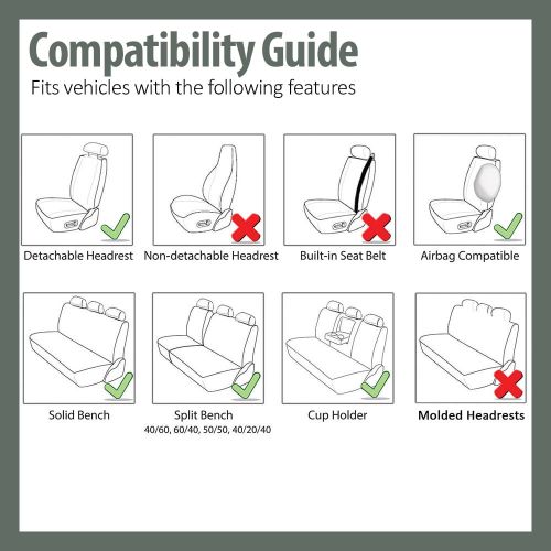  FH Group 3 Row Supreme Cloth Bucket Seat Covers, 8 Headrests Full Set for SUV Van, Charcoal