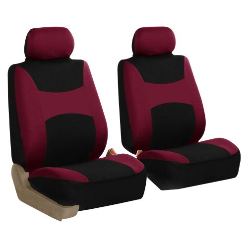  FH Group Light & Breezy Burgundy and Black Auto Accessories Set, with Steering Wheel Cover and Seat Belt Pads, Airbag Compatible and Split Bench Full Set Seat Covers