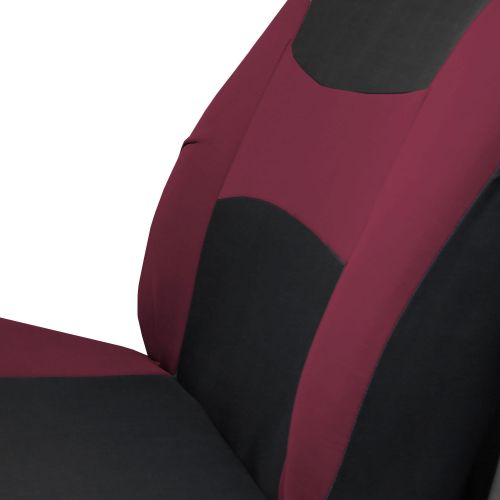 FH Group Light & Breezy Burgundy and Black Auto Accessories Set, with Steering Wheel Cover and Seat Belt Pads, Airbag Compatible and Split Bench Full Set Seat Covers