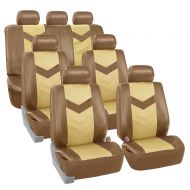 FH Group Faux Leather Synthetic Leather Auto Seat Cover, 7 Seater SUV VAN Full Set, Beige and Tan