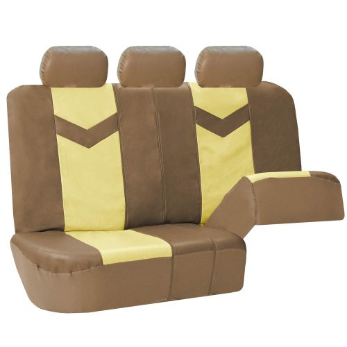  FH Group Faux Leather Synthetic Leather Auto Seat Cover, 7 Seater SUV VAN Full Set, Beige and Tan