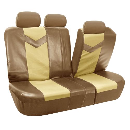  FH Group Faux Leather Synthetic Leather Auto Seat Cover, 7 Seater SUV VAN Full Set, Beige and Tan