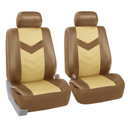  FH Group Faux Leather Synthetic Leather Auto Seat Cover, 7 Seater SUV VAN Full Set, Beige and Tan