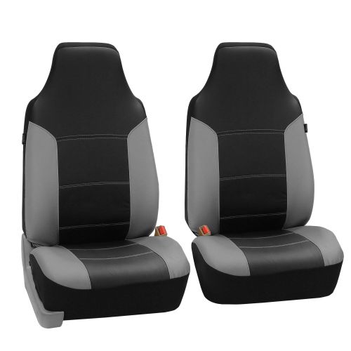  FH Group Highback Seat Royal Leather Seat Covers for Sedan, SUV, Van, Truck, Two Highback Buckets, Black Gray