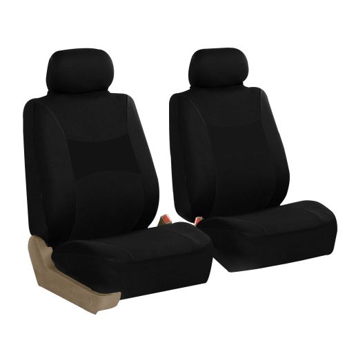  FH Group Light & Breezy Auto Accessories Full Set Seat Covers, with Steering Wheel Cover and Seat Belt Pads, Airbag Compatible and Split Bench Function, Black