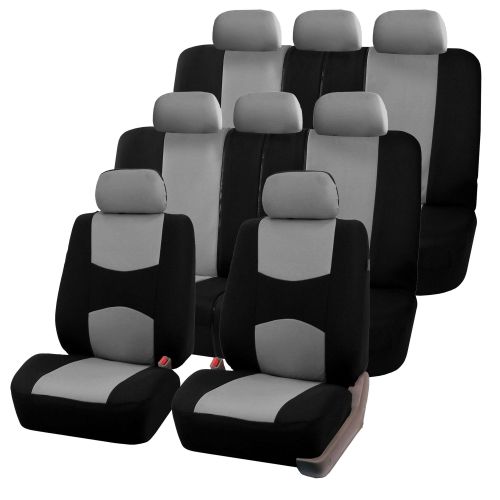  FH Group Universal Multifunctional Airbag Compatible and Split Bench 8 Seaters Car Van Seat Covers, Gray and Black