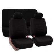 FH Group Universal Flat Cloth Fabric Car Seat Cover, 2 Headrests Full Set, Black