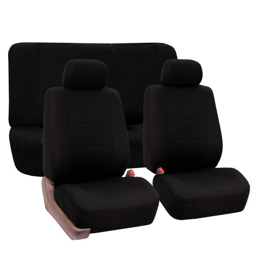  FH Group Universal Flat Cloth Fabric Car Seat Cover, 2 Headrests Full Set, Black