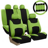 FH Group Light & Breezy Green and Black Auto Accessories Set, with Steering Wheel Cover and Seat Belt Pads, Airbag Compatible and Split Bench Full Set Seat Covers