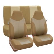 FH Group FH-FB101112 Beige and Tan Supreme Twill Fabric High Back Car Seat Cover (Full Set Airbag Ready and Split Rear Bench)- Fit Most Car, Truck, SUV, or Van