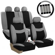 FH Group FH GROUP FH-FB030115 Combo Light & Breezy Cloth Full Set Car Seat Covers (Airbag & Split Ready), Gray / Black- Fit Most Car, Truck, Suv, or Van