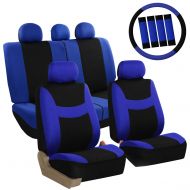 FH Group FH GROUP FH-FB030115 Combo Light & Breezy Cloth Full Set Car Seat Covers (Airbag & Split Ready), Blue / Black- Fit Most Car, Truck, Suv, or Van
