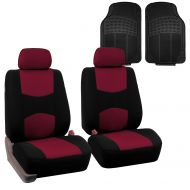 FH Group FH GROUP FH-FB050102 + F11306FRONT: Burgundy Flat Cloth Car Bucket Seat Covers and Black Front Vinyl Floor Mats- Fit Most Car, Truck, Suv, or Van
