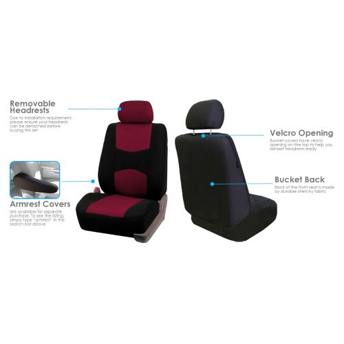  FH Group FH GROUP FH-FB050102 + F11306FRONT: Burgundy Flat Cloth Car Bucket Seat Covers and Black Front Vinyl Floor Mats- Fit Most Car, Truck, Suv, or Van
