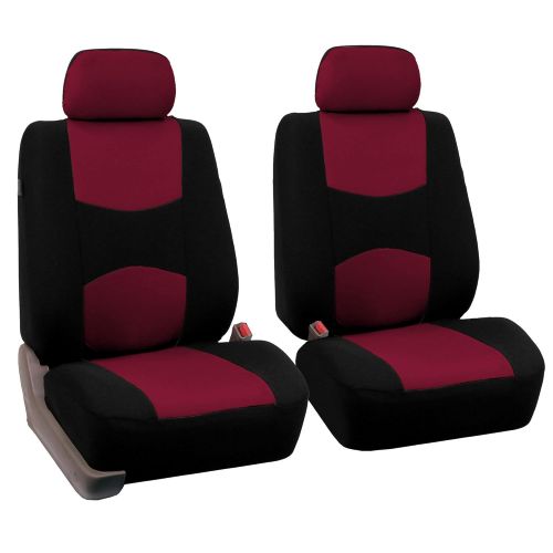  FH Group FH GROUP FH-FB050102 + F11306FRONT: Burgundy Flat Cloth Car Bucket Seat Covers and Black Front Vinyl Floor Mats- Fit Most Car, Truck, Suv, or Van