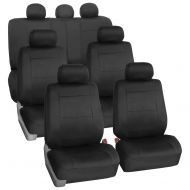FH Group FH-FB083217 Three-Row Neoprene Waterproof Car Full Set Seat Covers, Airbag Ready and Split, Solid Black Color- Fit Most Car, Truck, SUV, or Van
