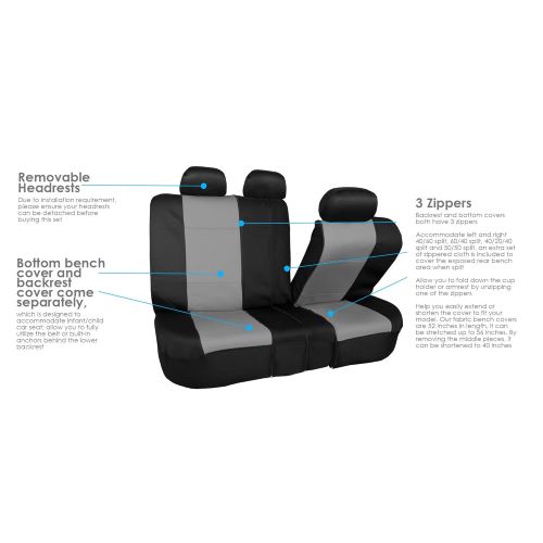  FH Group FH-FB083217 Three-Row Neoprene Waterproof Car Full Set Seat Covers, Airbag Ready and Split, Solid Black Color- Fit Most Car, Truck, SUV, or Van