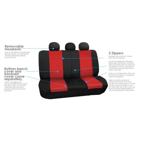  FH Group FH-FB083217 Three-Row Neoprene Waterproof Car Full Set Seat Covers, Airbag Ready and Split, Solid Black Color- Fit Most Car, Truck, SUV, or Van