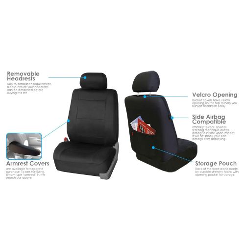  FH Group FH-FB083217 Three-Row Neoprene Waterproof Car Full Set Seat Covers, Airbag Ready and Split, Solid Black Color- Fit Most Car, Truck, SUV, or Van