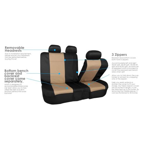  FH Group FH-FB083217 Three-Row Neoprene Waterproof Car Full Set Seat Covers, Airbag Ready and Split, Solid Black Color- Fit Most Car, Truck, SUV, or Van