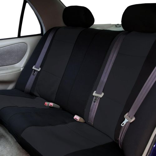  FH Group FH-FB083217 Three-Row Neoprene Waterproof Car Full Set Seat Covers, Airbag Ready and Split, Solid Black Color- Fit Most Car, Truck, SUV, or Van