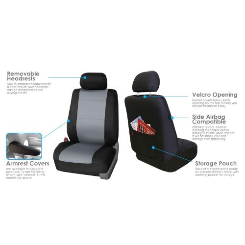  FH Group FH-FB083217 Three-Row Neoprene Waterproof Car Full Set Seat Covers, Airbag Ready and Split, Solid Black Color- Fit Most Car, Truck, SUV, or Van