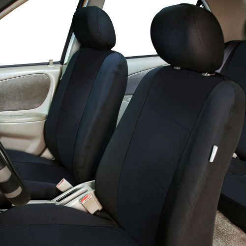 FH Group FH-FB083217 Three-Row Neoprene Waterproof Car Full Set Seat Covers, Airbag Ready and Split, Solid Black Color- Fit Most Car, Truck, SUV, or Van