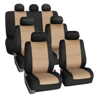 FH Group FH GROUP FH-FB083217 Three-Row Neoprene Waterproof Car Full Set Seat Covers, Airbag Ready and Split, Beige / Black Color- Fit Most Car, Truck, Suv, or Van