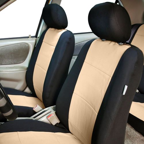  FH Group FH GROUP FH-FB083217 Three-Row Neoprene Waterproof Car Full Set Seat Covers, Airbag Ready and Split, Beige / Black Color- Fit Most Car, Truck, Suv, or Van