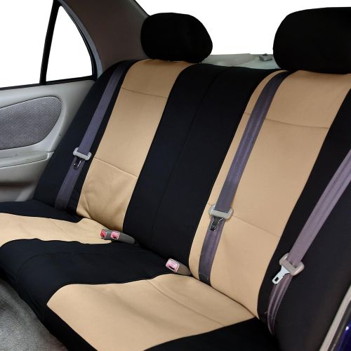  FH Group FH GROUP FH-FB083217 Three-Row Neoprene Waterproof Car Full Set Seat Covers, Airbag Ready and Split, Beige / Black Color- Fit Most Car, Truck, Suv, or Van