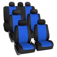 FH Group FH GROUP FH-FB083217 Three-Row Neoprene Waterproof Car Full Set Seat Covers, Airbag Ready and Split, Blue / Black- Fit Most Car, Truck, Suv, or Van