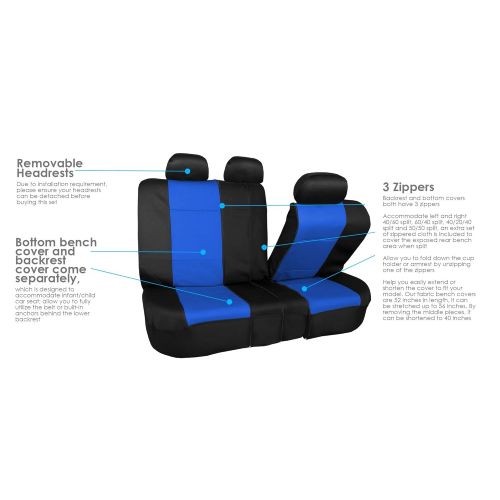  FH Group FH GROUP FH-FB083217 Three-Row Neoprene Waterproof Car Full Set Seat Covers, Airbag Ready and Split, Blue / Black- Fit Most Car, Truck, Suv, or Van