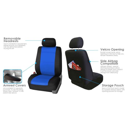  FH Group FH GROUP FH-FB083217 Three-Row Neoprene Waterproof Car Full Set Seat Covers, Airbag Ready and Split, Blue / Black- Fit Most Car, Truck, Suv, or Van