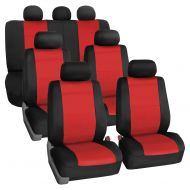 FH Group FH GROUP FH-FB083217 Three-Row Neoprene Waterproof Car Full Set Seat Covers, Airbag Ready and Split, Red/ Black - Fit Most Car, Truck, Suv, or Van