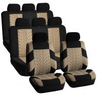 FH Group FH GROUP FH-FB071128 Complete Three Row Set Travel Master Seat Covers Beige / Black , (Airbag Ready & Rear Split) - Fit Most Car, Truck, Suv, or Van