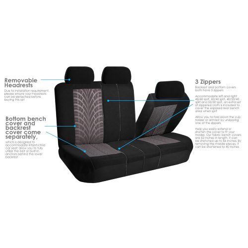  FH Group FH GROUP FH-FB071128 Complete Three Row Set Travel Master Seat Covers Beige / Black , (Airbag Ready & Rear Split) - Fit Most Car, Truck, Suv, or Van