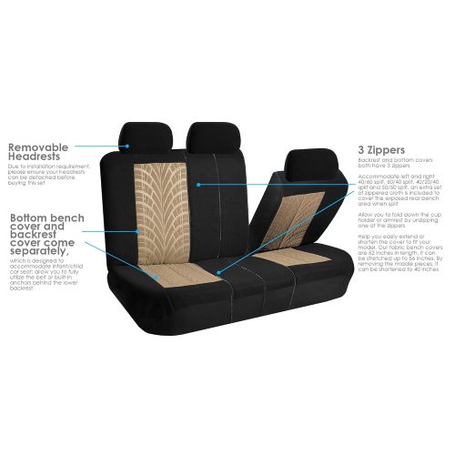  FH Group FH GROUP FH-FB071128 Complete Three Row Set Travel Master Seat Covers Beige / Black , (Airbag Ready & Rear Split) - Fit Most Car, Truck, Suv, or Van