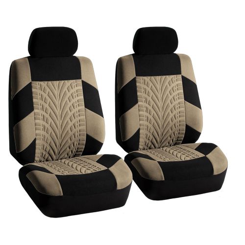  FH Group FH GROUP FH-FB071128 Complete Three Row Set Travel Master Seat Covers Beige / Black , (Airbag Ready & Rear Split) - Fit Most Car, Truck, Suv, or Van