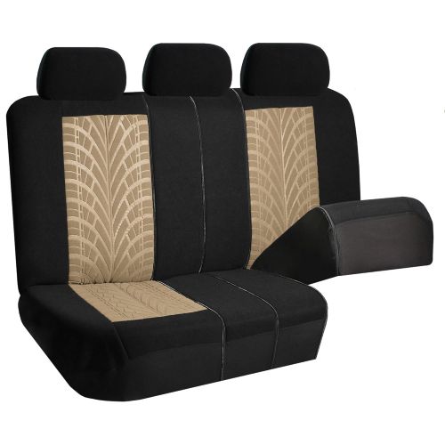  FH Group FH GROUP FH-FB071128 Complete Three Row Set Travel Master Seat Covers Beige / Black , (Airbag Ready & Rear Split) - Fit Most Car, Truck, Suv, or Van