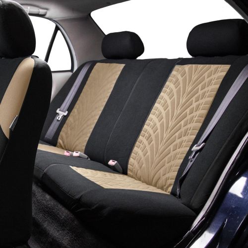  FH Group FH GROUP FH-FB071128 Complete Three Row Set Travel Master Seat Covers Beige / Black , (Airbag Ready & Rear Split) - Fit Most Car, Truck, Suv, or Van