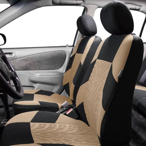  FH Group FH GROUP FH-FB071128 Complete Three Row Set Travel Master Seat Covers Beige / Black , (Airbag Ready & Rear Split) - Fit Most Car, Truck, Suv, or Van