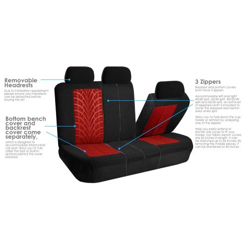  FH Group FH GROUP FH-FB071128 Complete Three Row Set Travel Master Seat Covers Red / Black, (Airbag Ready & Rear Split) - Fit Most Car, Truck, Suv, or Van