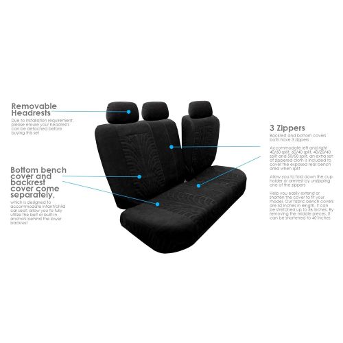  FH Group FH GROUP FH-FB071128 Complete Three Row Set Travel Master Seat Covers Blue/ Black, (Airbag Ready & Rear Split) - Fit Most Car, Truck, Suv, or Van