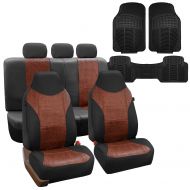 FH Group FH GROUP FH-PU160115 PU Textured High Back Leather Car Seat Covers Solid Black, Airbag compatible and Split Bench With F11306 Vinyl Floor Mats- Fit Most Car, Truck, Suv, or Van
