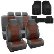 FH Group FH GROUP FH-PU160115 PU Textured High Back Leather Car Seat Covers Solid Gray, Airbag compatible and Split Bench With F11306 Vinyl Floor Mats- Fit Most Car, Truck, Suv, or Van