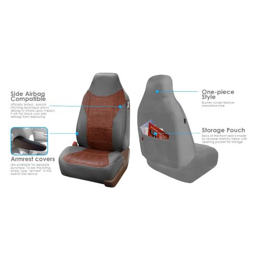  FH Group FH GROUP FH-PU160115 PU Textured High Back Leather Car Seat Covers Solid Gray, Airbag compatible and Split Bench With F11306 Vinyl Floor Mats- Fit Most Car, Truck, Suv, or Van