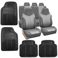 FH Group FH GROUP FH-FB101115 Light / Dark Gray Supreme Twill Fabric High Back Car Seat Cover (Full Set Airbag Ready and Split Rear Bench) W. F11305 Black All Weather Heavy Duty Auto Floor