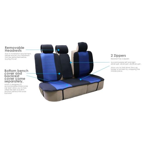  FH Group Universal Fit Complete Set Car Seat Cushion Pad - Cloth (Blue)