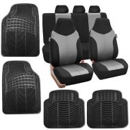 FH Group FB101115 Gray/Black Supreme Twill Fabric High Back Car Seat Cover (Full Set Airbag Ready and Split Rear Bench) w. F11305 Black All Weather Heavy Duty Auto Floor Mats