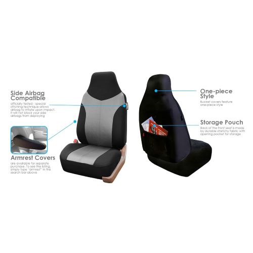 FH Group FB101115 Gray/Black Supreme Twill Fabric High Back Car Seat Cover (Full Set Airbag Ready and Split Rear Bench) w. F11305 Black All Weather Heavy Duty Auto Floor Mats